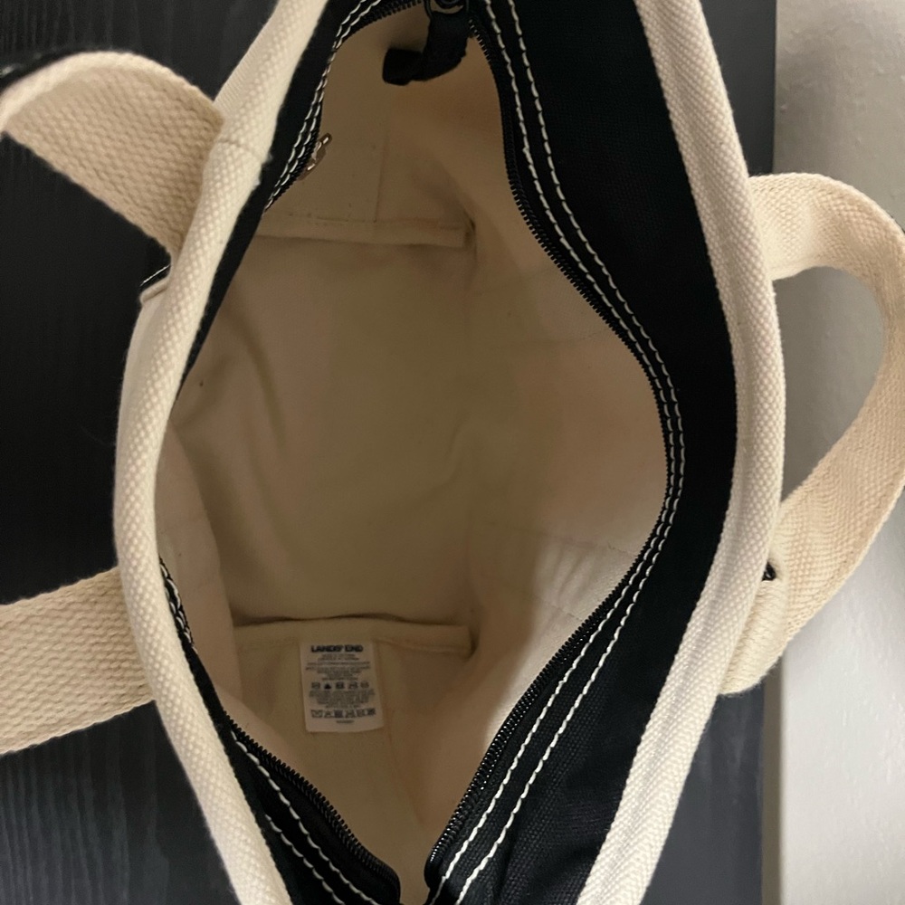 Lands' End Cream and Black Canvas Duffel Tote - Picture 3 of 3